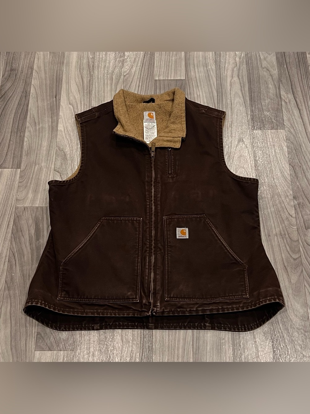 SIZE 2XL WOMENS VTG CARHARTT BROWN SHERPA LINED SANDSTONE WORKWEAR VEST WV001DKB